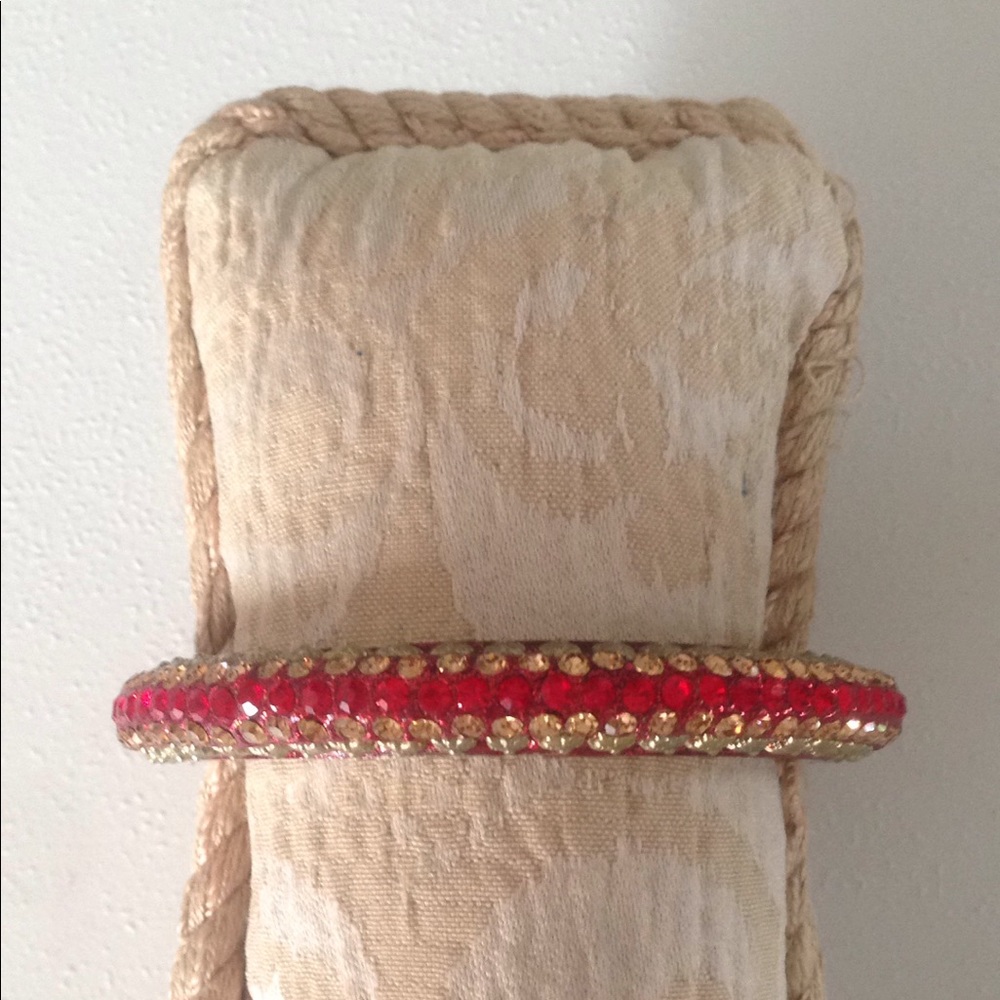 Bracelet Bangle with Ruby Red and Amber Crystals